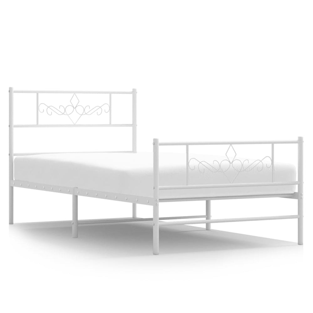 Metal Bed Frame without Mattress with Footboard White 107x203 cm King Single