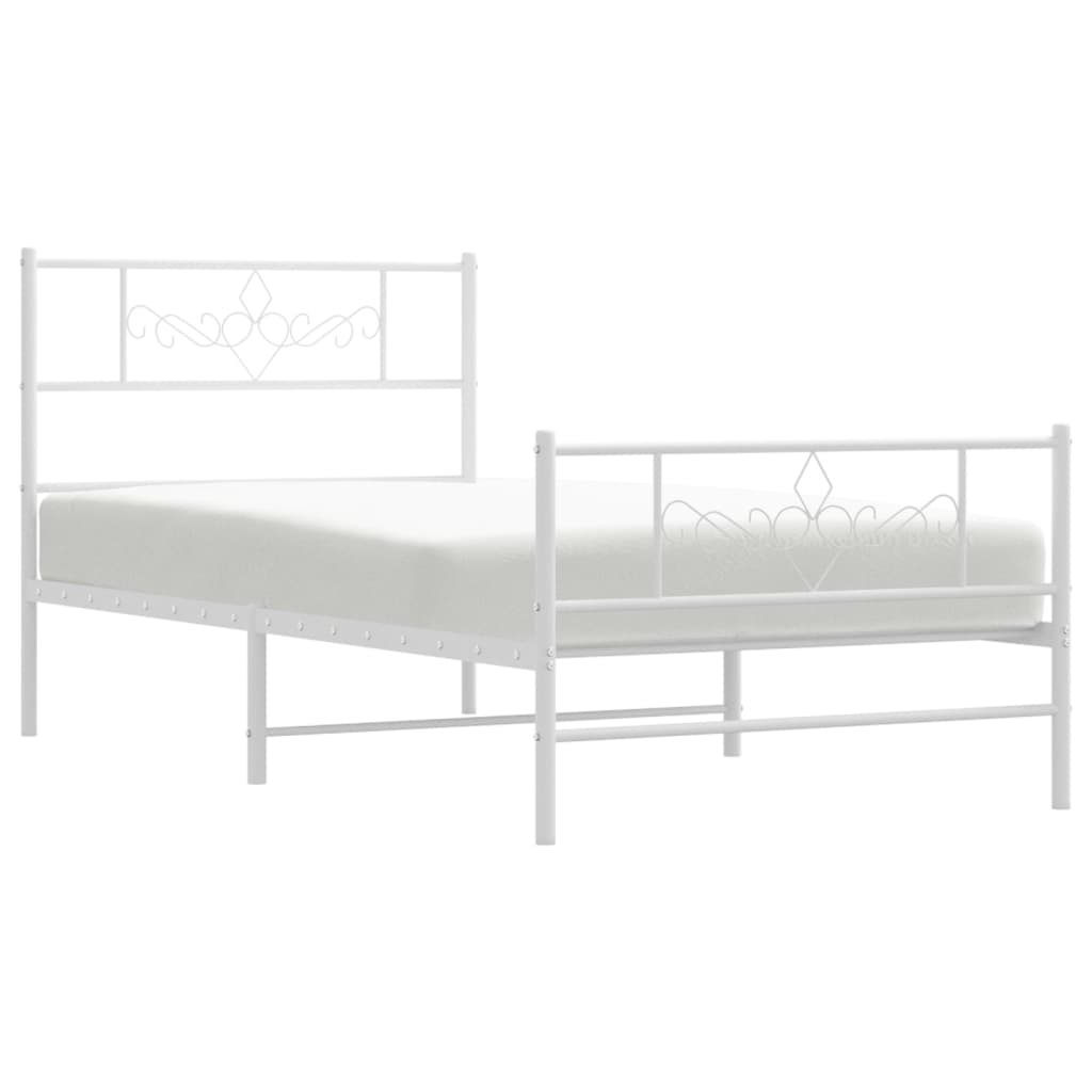 Metal Bed Frame without Mattress with Footboard White 107x203 cm King Single