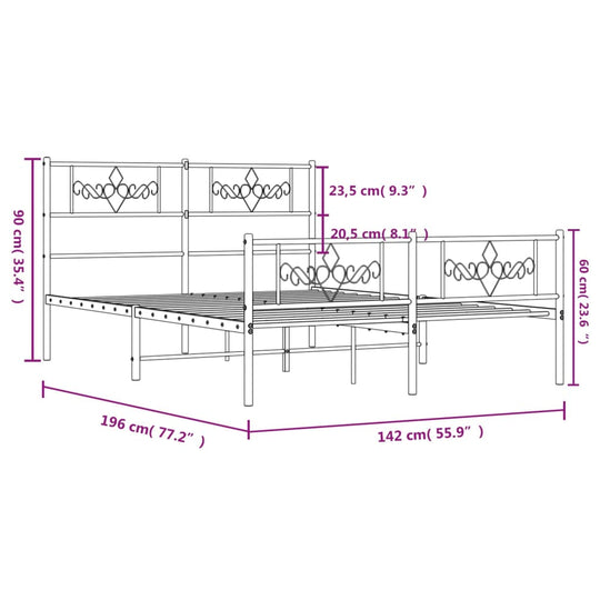 Metal Bed Frame without Mattress with Footboard White 135x190 cm