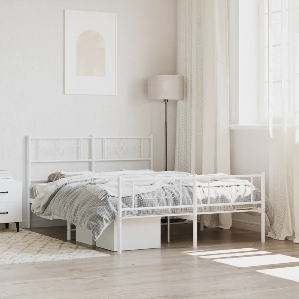 Metal Bed Frame without Mattress with Footboard White 135x190 cm