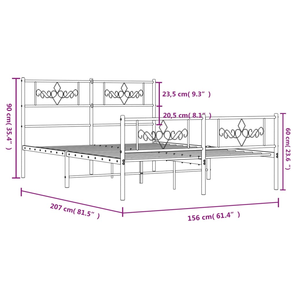 Metal Bed Frame without Mattress with Footboard White 150x200 cm