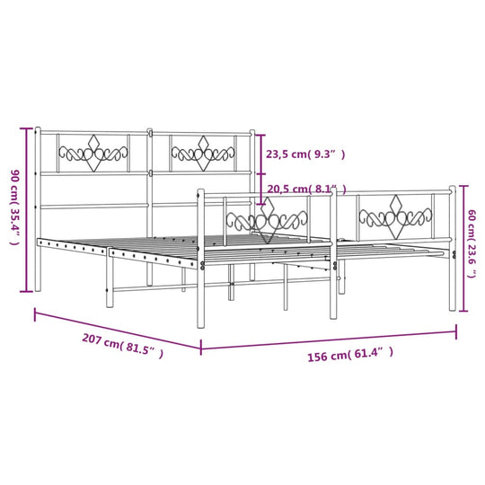 Metal Bed Frame without Mattress with Footboard White 150x200 cm