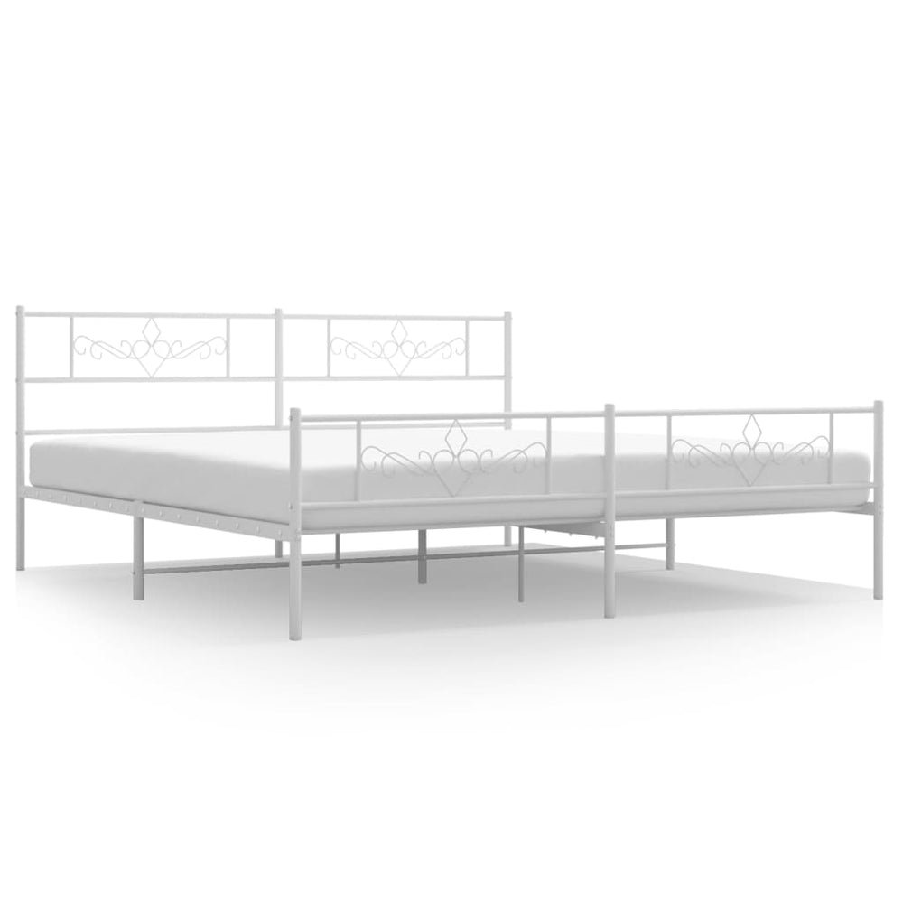 Metal Bed Frame without Mattress with Footboard White 183x203 cm King