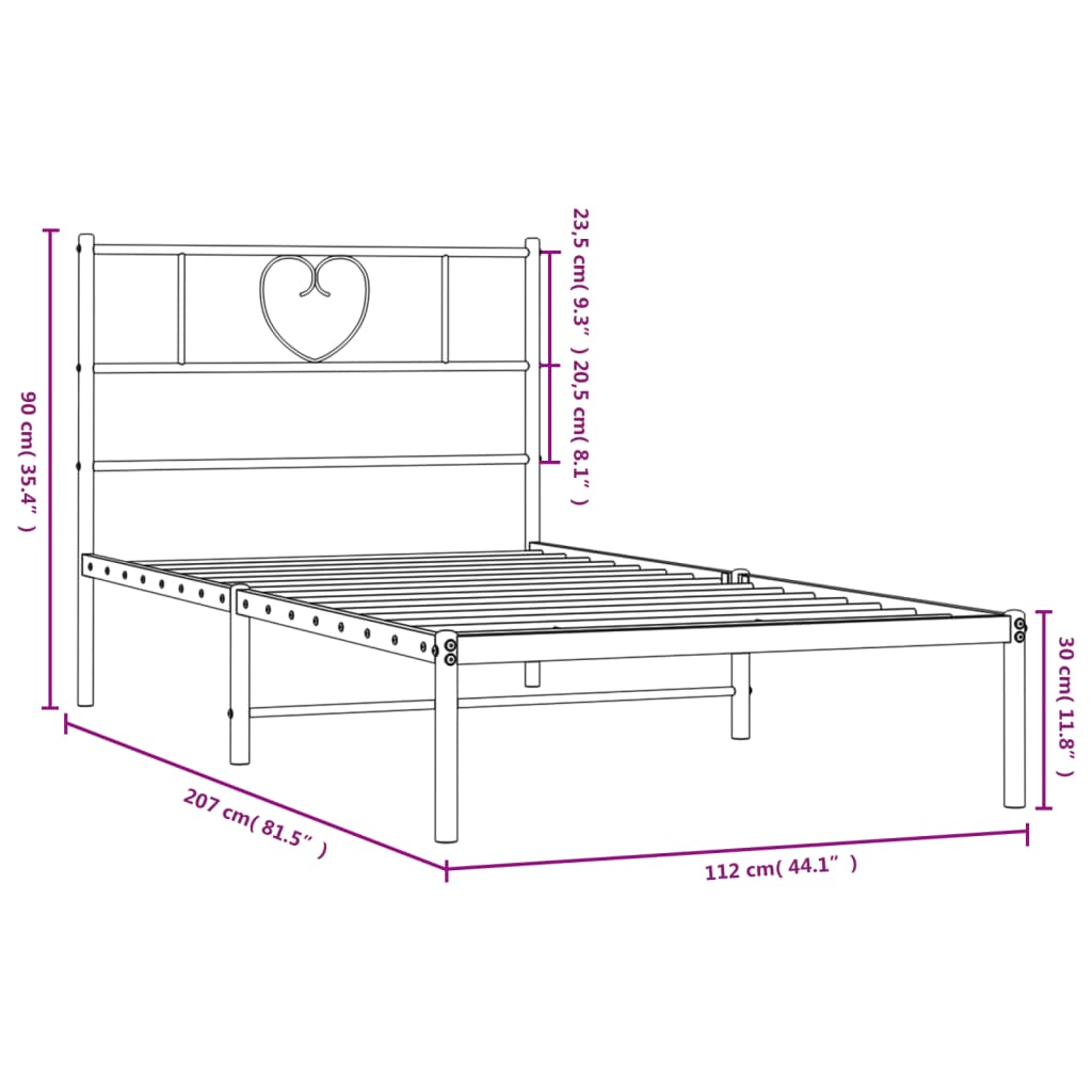 Metal Bed Frame without Mattress with Headboard Black 107x203 cm King Single