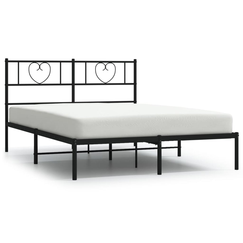 Metal Bed Frame without Mattress with Headboard Black 150x200 cm