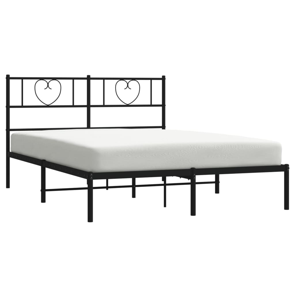 Metal Bed Frame without Mattress with Headboard Black 150x200 cm