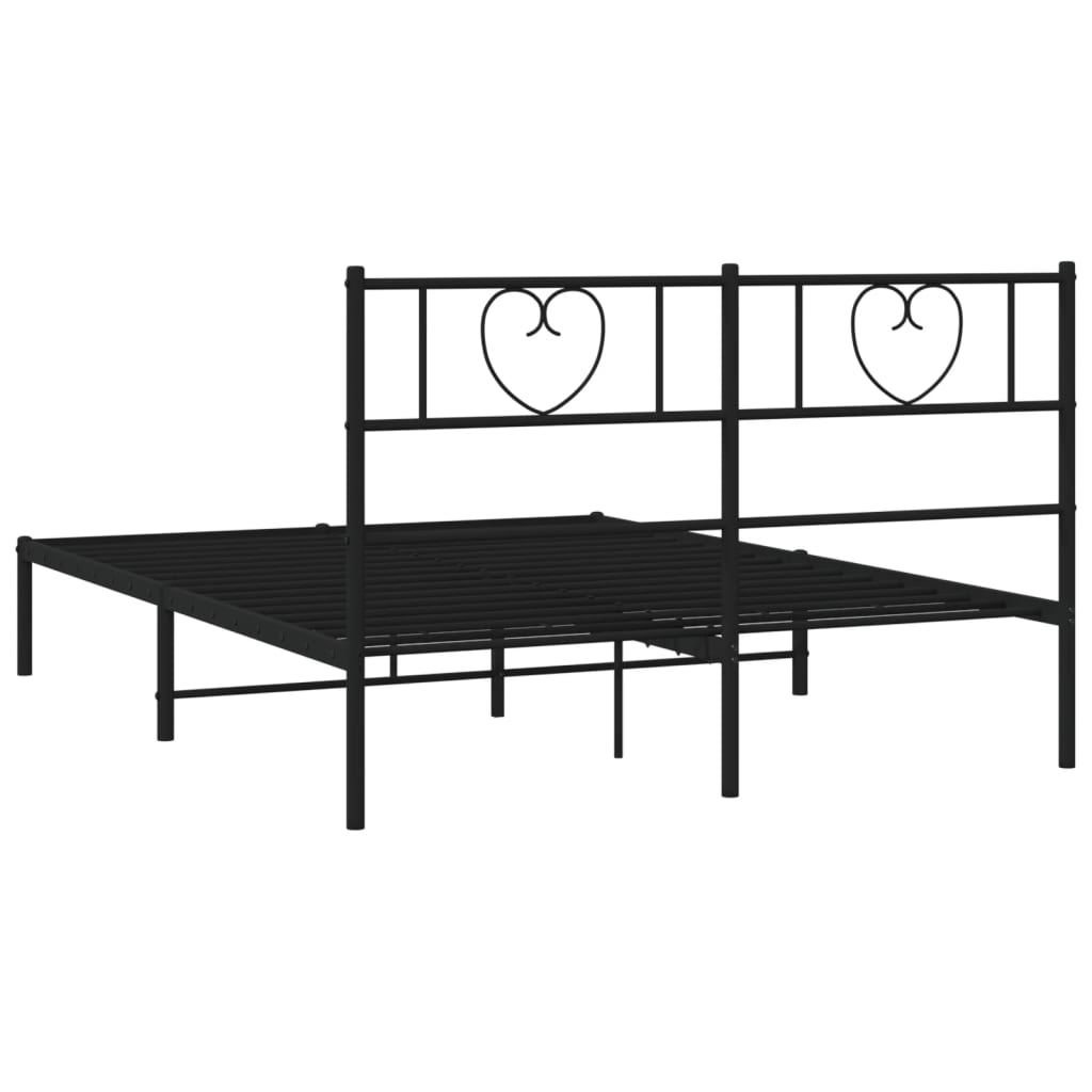 Metal Bed Frame without Mattress with Headboard Black 150x200 cm