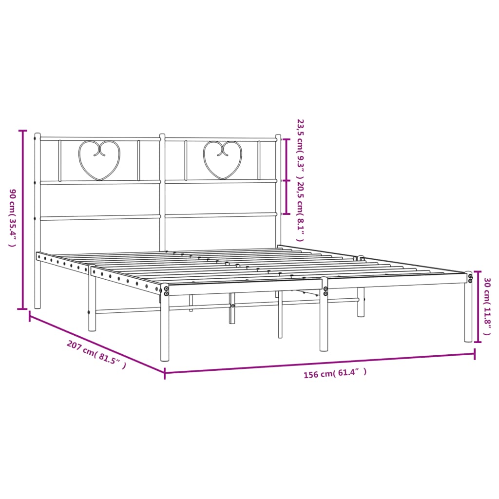 Metal Bed Frame without Mattress with Headboard Black 150x200 cm