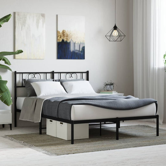 Metal Bed Frame without Mattress with Headboard Black 150x200 cm