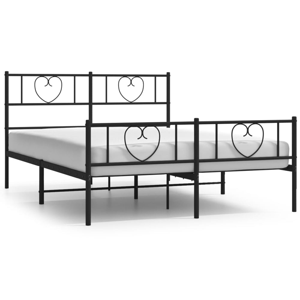 Metal Bed Frame without Mattress with Footboard Black 135x190 cm