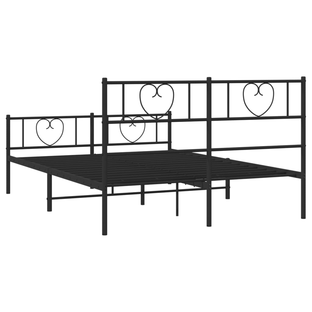 Metal Bed Frame without Mattress with Footboard Black 135x190 cm