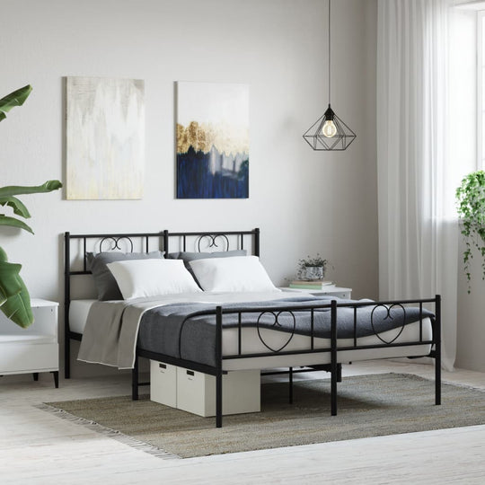 Metal Bed Frame without Mattress with Footboard Black 135x190 cm