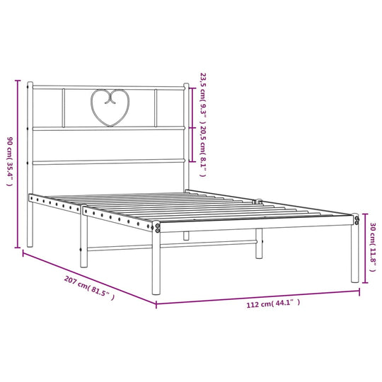 Metal Bed Frame without Mattress with Headboard White 107x203 cm King Single