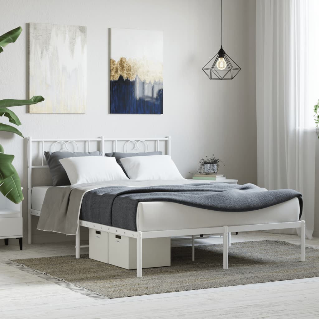 Metal Bed Frame without Mattress with Headboard White 150x200 cm