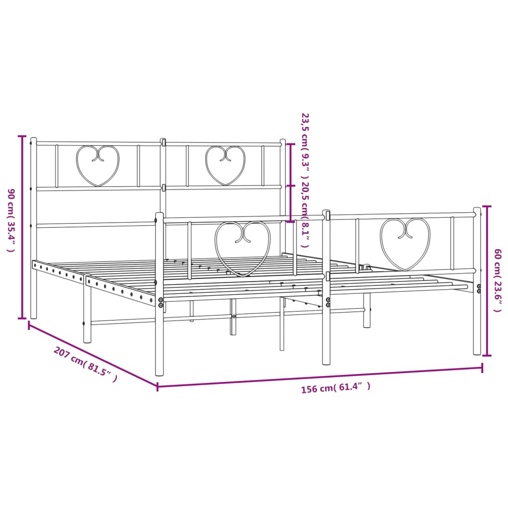 Metal Bed Frame without Mattress with Footboard White 150x200 cm