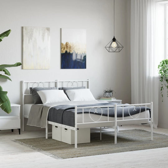 Metal Bed Frame without Mattress with Footboard White 150x200 cm