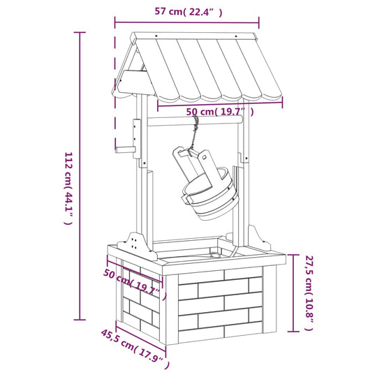 Wishing Well Fountain with Pump 57x50x112 cm Solid Wood Fir