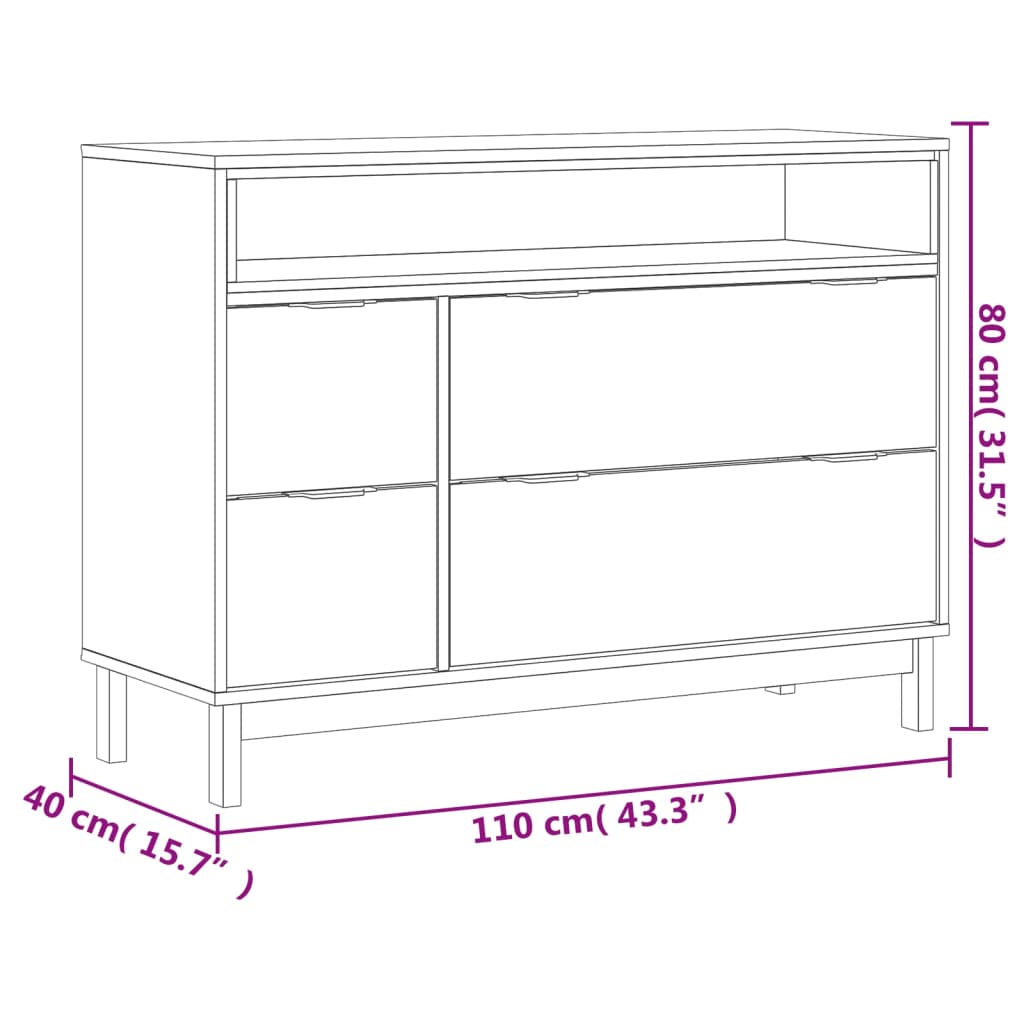 Drawer Cabinet FLAM 110x40x80 cm Solid Wood Pine