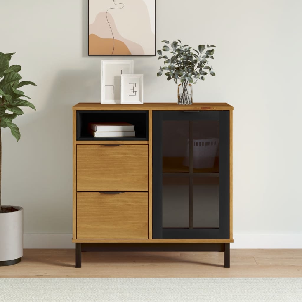 Sideboard With Glass Door Flam 80X40X80 Cm Solid Wood Pine