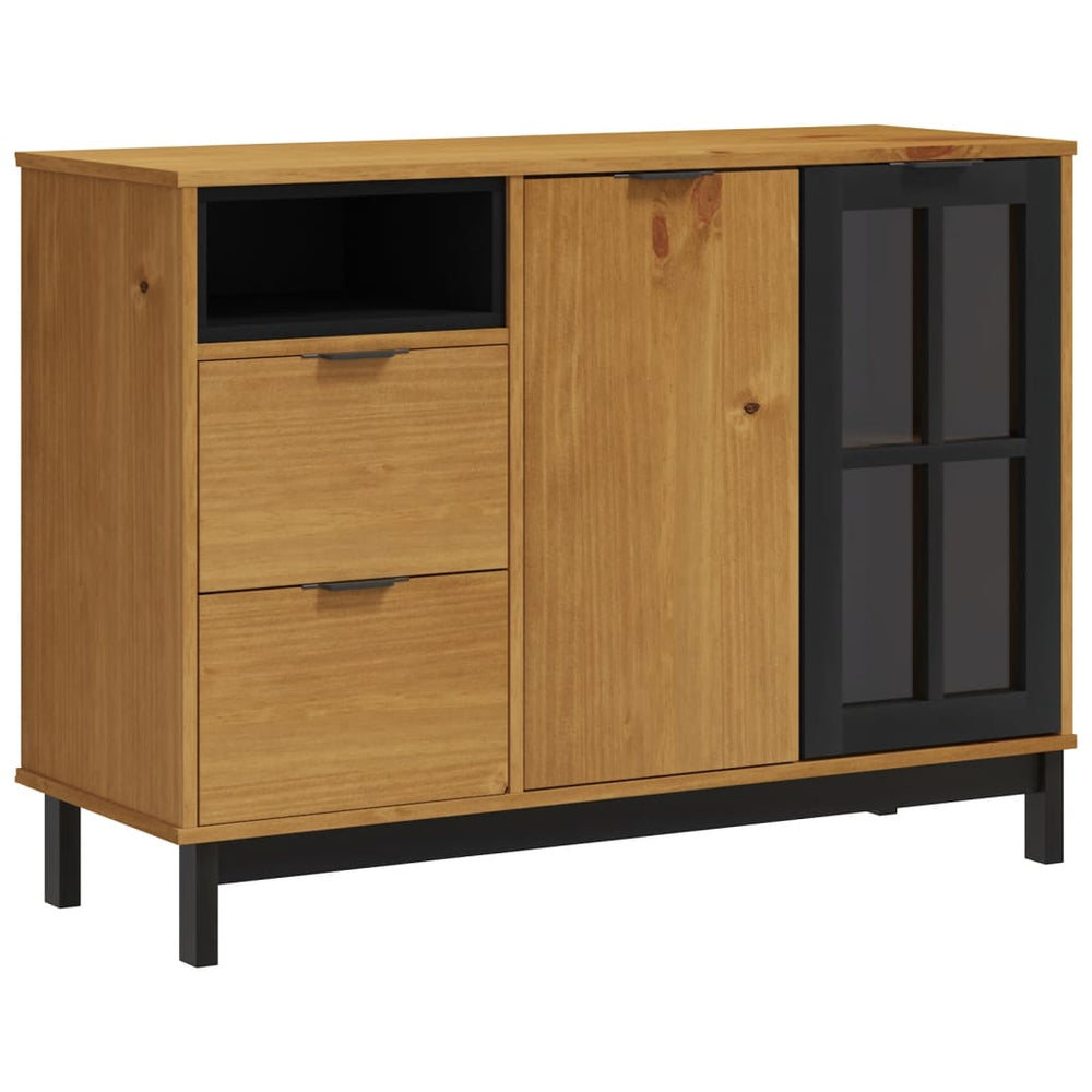 Sideboard With Glass Door Flam 110X40X80 Cm Solid Wood Pine