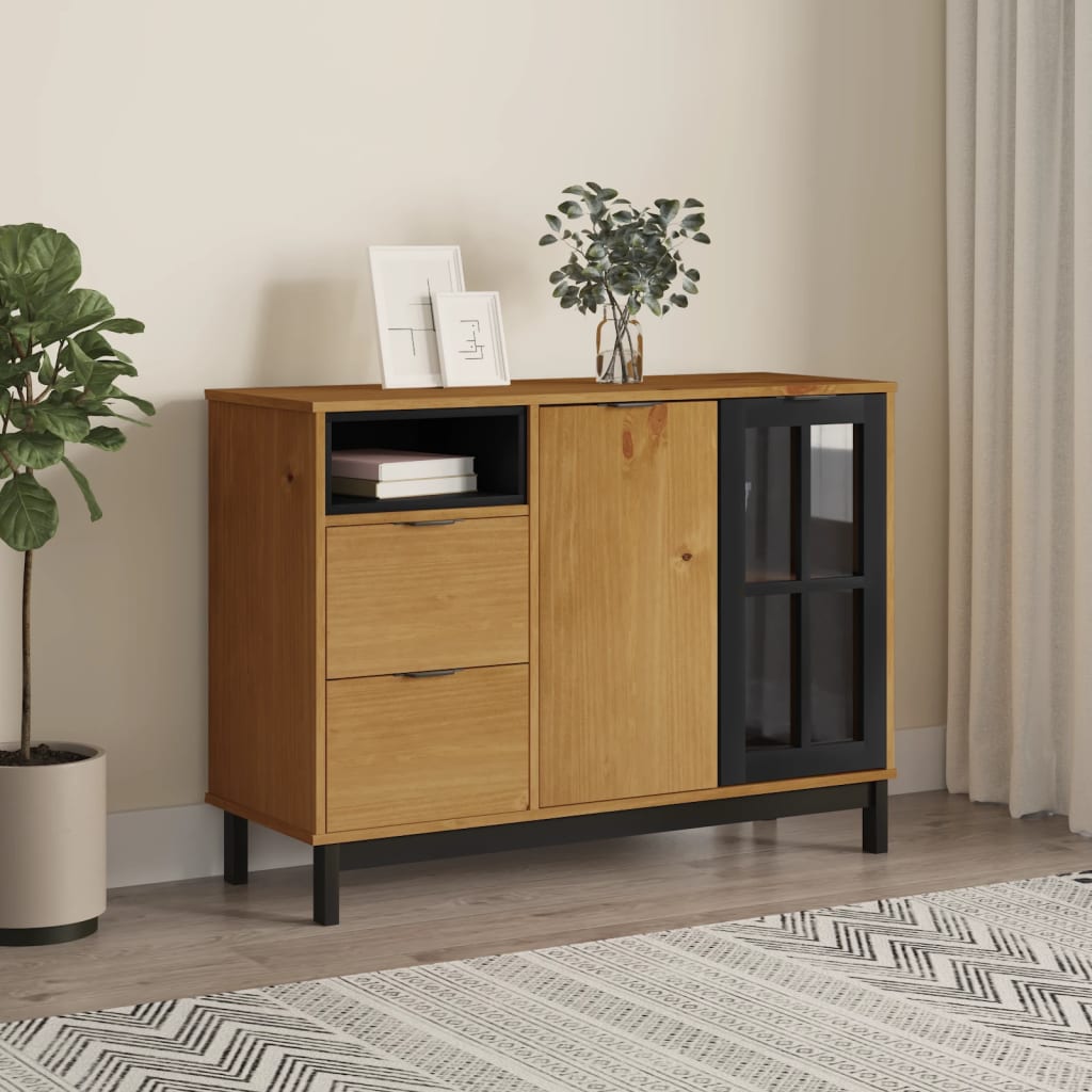 Sideboard With Glass Door Flam 110X40X80 Cm Solid Wood Pine