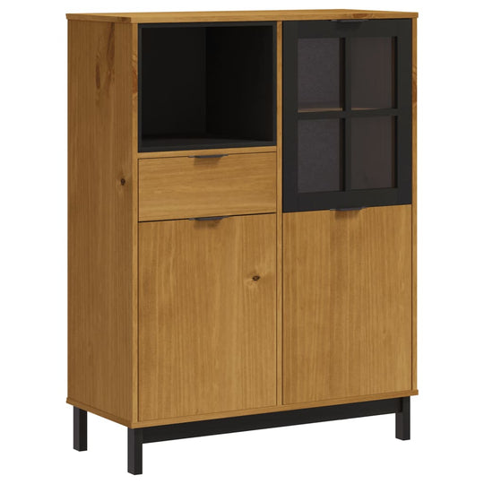 Highboard With Glass Door Flam 92X40X122.5 Cm Solid Wood Pine