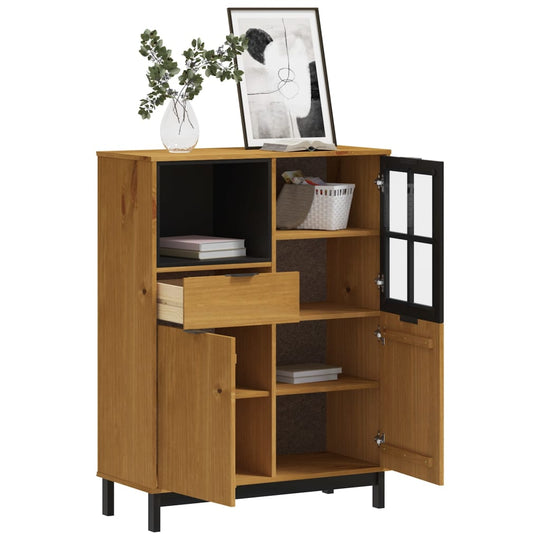 Highboard With Glass Door Flam 92X40X122.5 Cm Solid Wood Pine