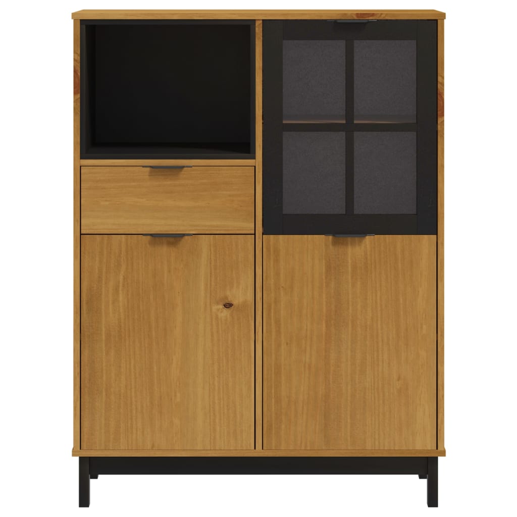 Highboard With Glass Door Flam 92X40X122.5 Cm Solid Wood Pine