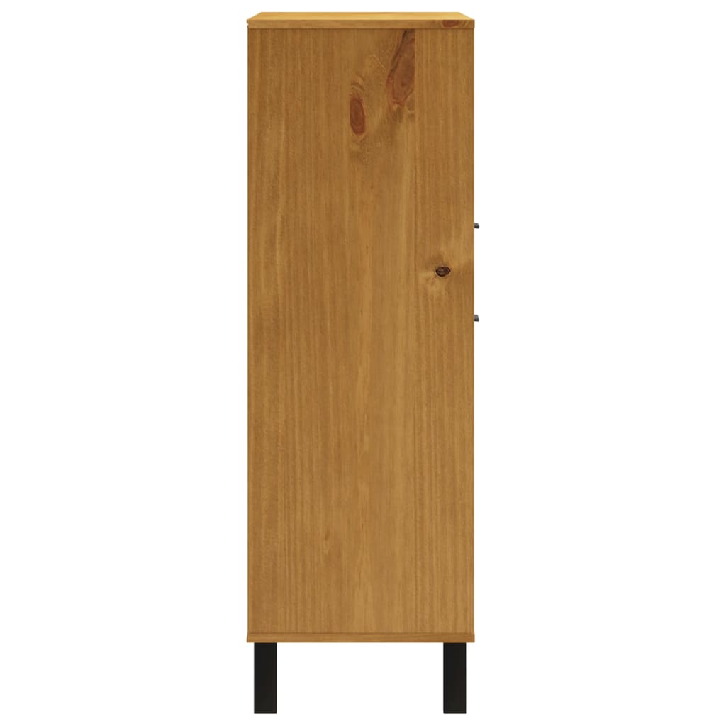 Highboard With Glass Door Flam 92X40X122.5 Cm Solid Wood Pine