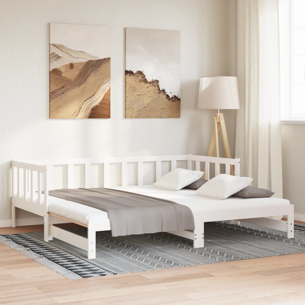 Day Bed with Trundle without Mattress White 90x190 cm Solid Wood