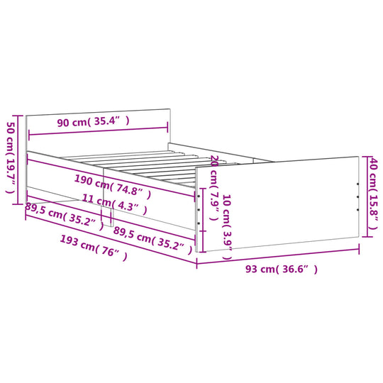 Bed Frame without Mattress White 90x190 cm Engineered Wood