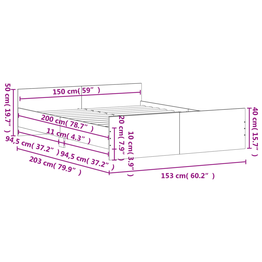 Bed Frame without Mattress White 150x200 cm