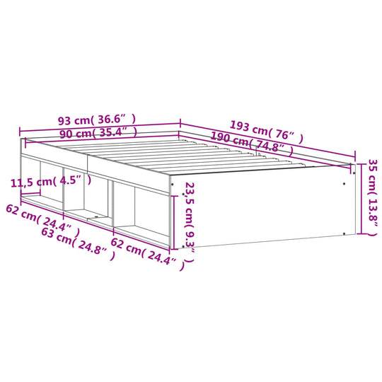 Bed Frame without Mattress Sonoma Oak 90x190 cm