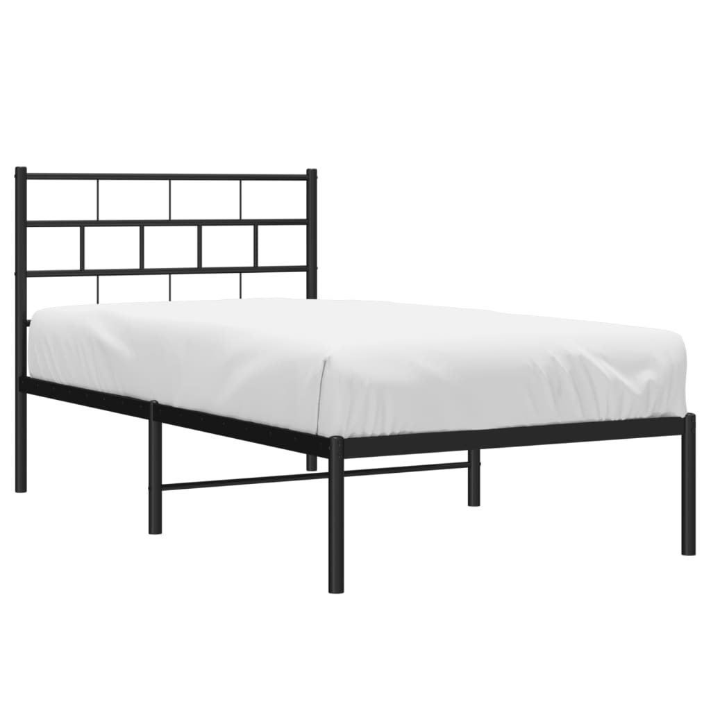 Metal Bed Frame without Mattress with Headboard Black 107x203 cm King Single