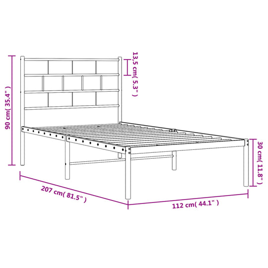 Metal Bed Frame without Mattress with Headboard Black 107x203 cm King Single