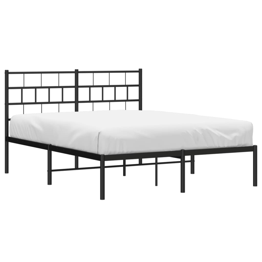 Metal Bed Frame without Mattress with Headboard Black 150x200 cm