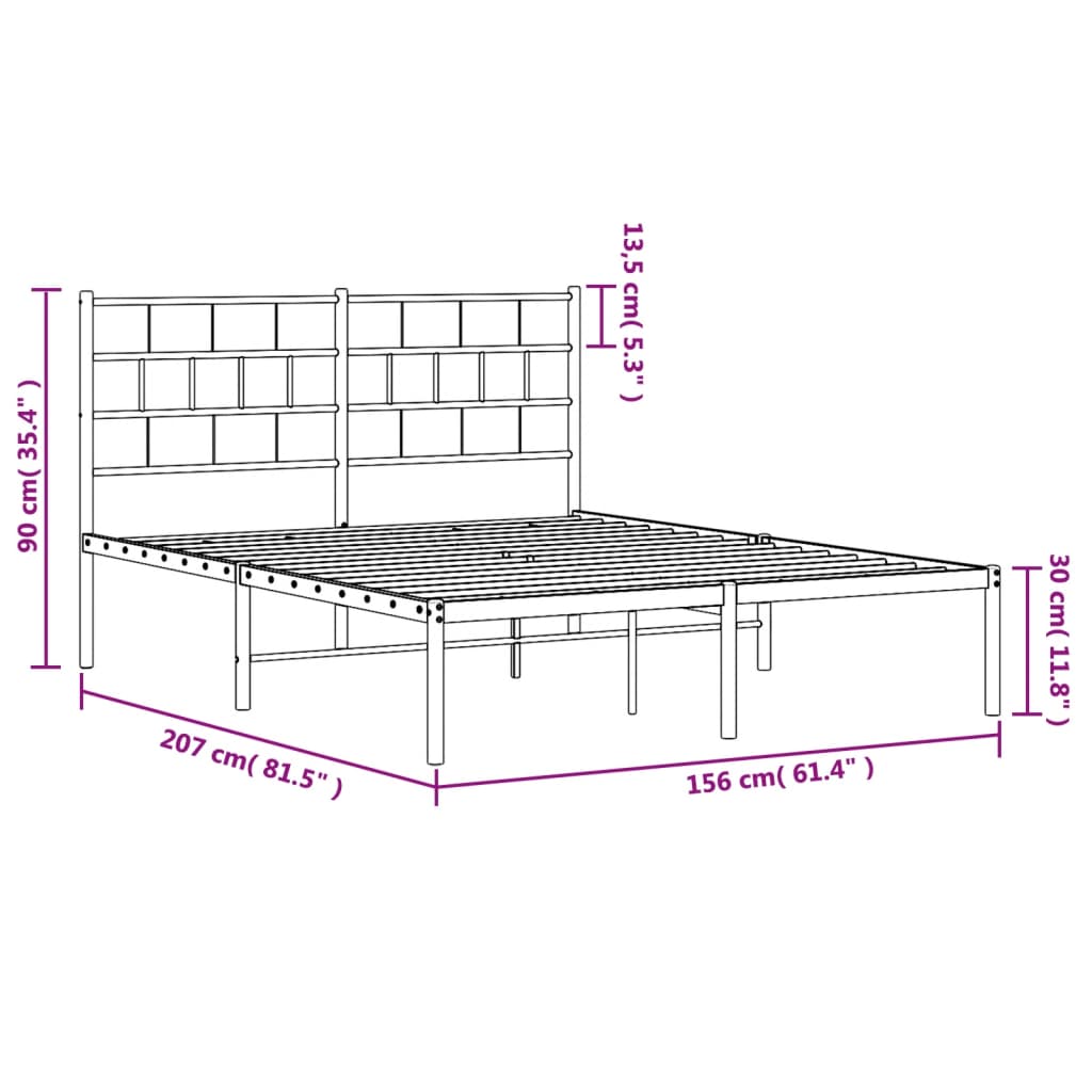 Metal Bed Frame without Mattress with Headboard Black 150x200 cm