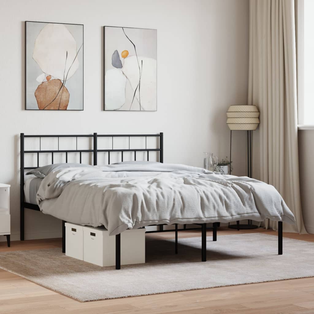 Metal Bed Frame without Mattress with Headboard Black 150x200 cm