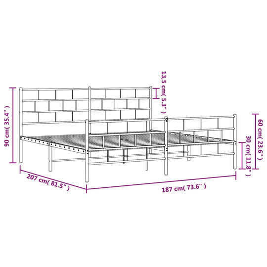 Metal Bed Frame without Mattress with Footboard Black 183x203 cm King