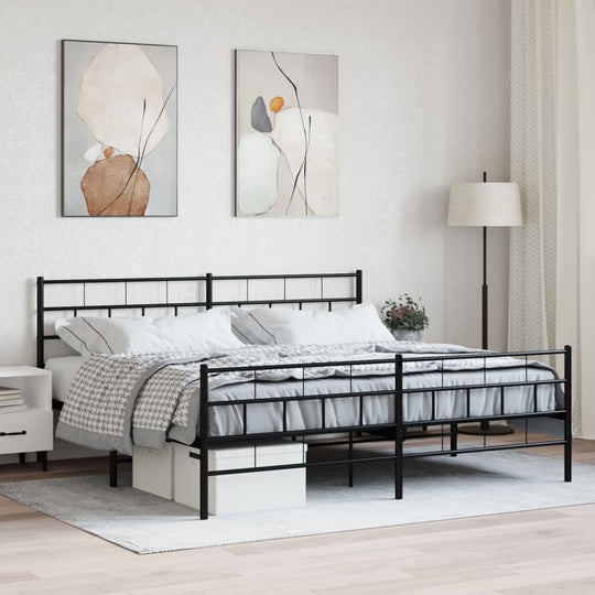 Metal Bed Frame without Mattress with Footboard Black 183x203 cm King