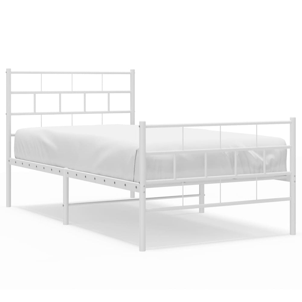 Metal Bed Frame without Mattress with Footboard White 107x203 cm King Single