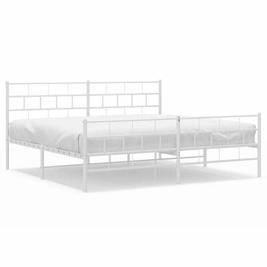 Metal Bed Frame without Mattress with Footboard White 183x203 cm King