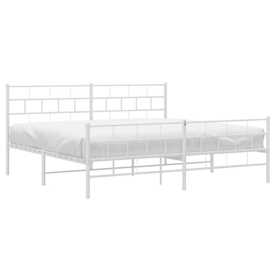 Metal Bed Frame without Mattress with Footboard White 183x203 cm King