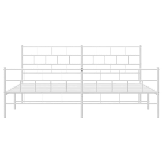 Metal Bed Frame without Mattress with Footboard White 183x203 cm King