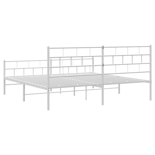 Metal Bed Frame without Mattress with Footboard White 183x203 cm King