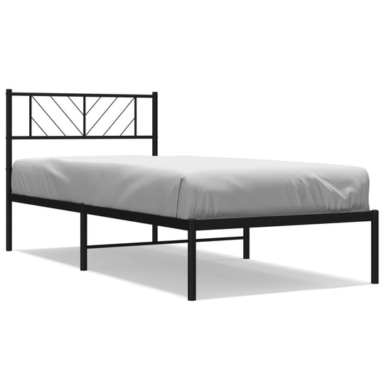 Metal Bed Frame without Mattress with Headboard Black 107x203 cm King Single