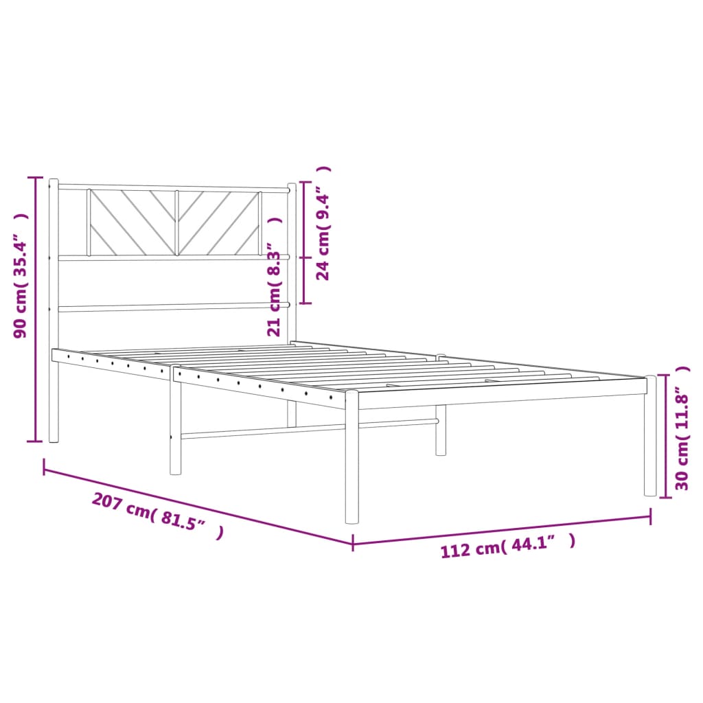 Metal Bed Frame without Mattress with Headboard Black 107x203 cm King Single