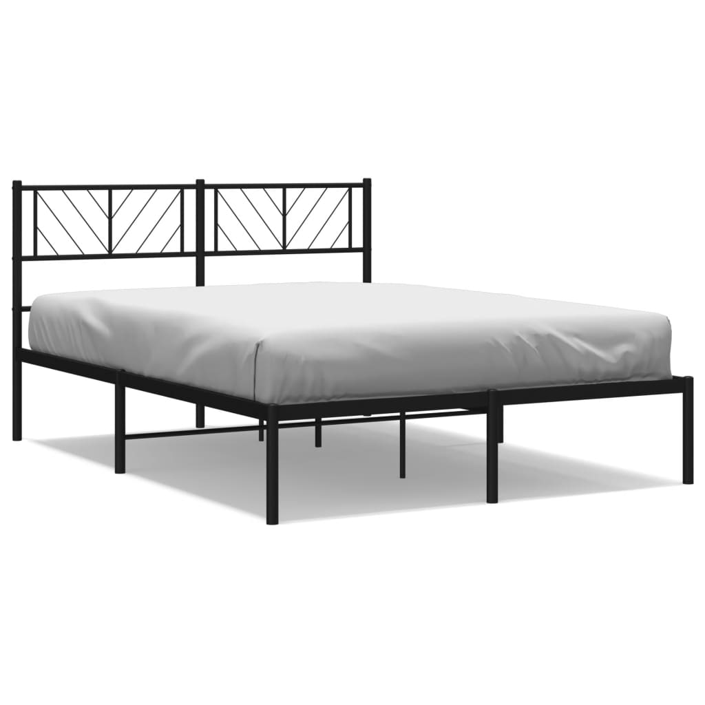 Metal Bed Frame without Mattress with Headboard Black 150x200 cm