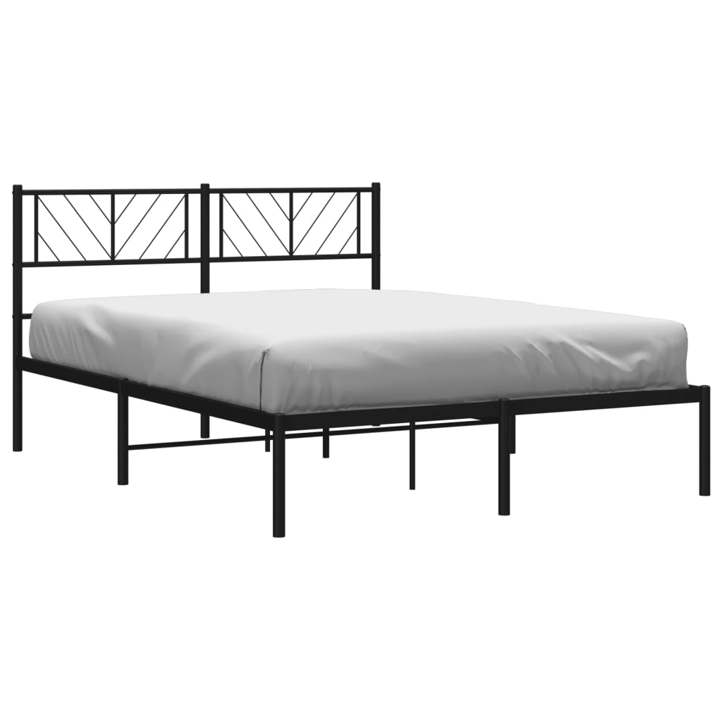 Metal Bed Frame without Mattress with Headboard Black 150x200 cm