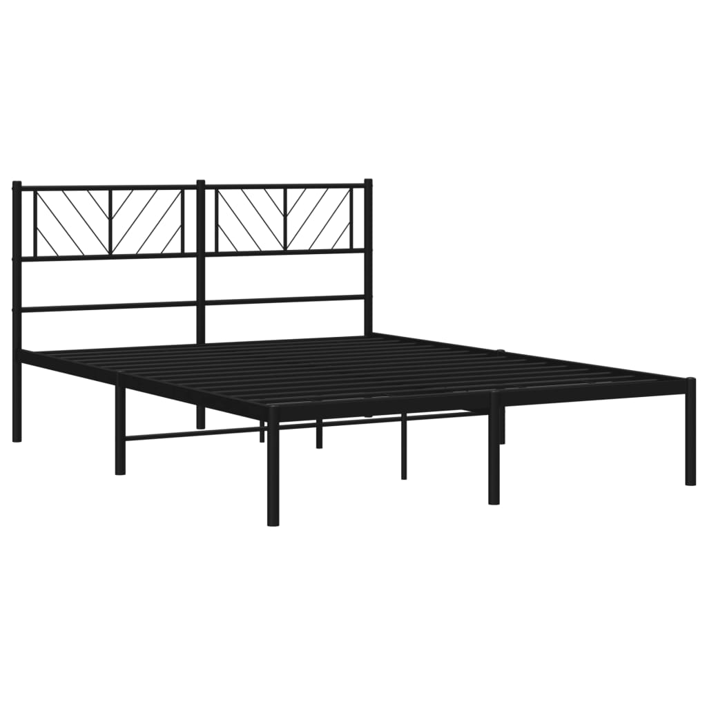 Metal Bed Frame without Mattress with Headboard Black 150x200 cm